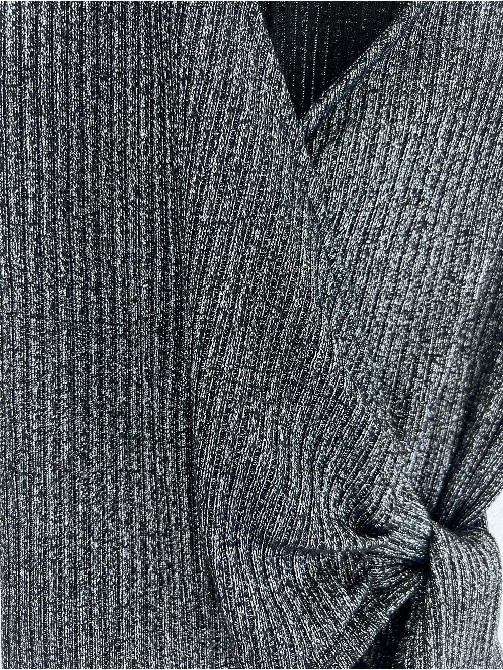 Zara Metallic Gray Ribbed Wrap Top - Picture 2 of 2